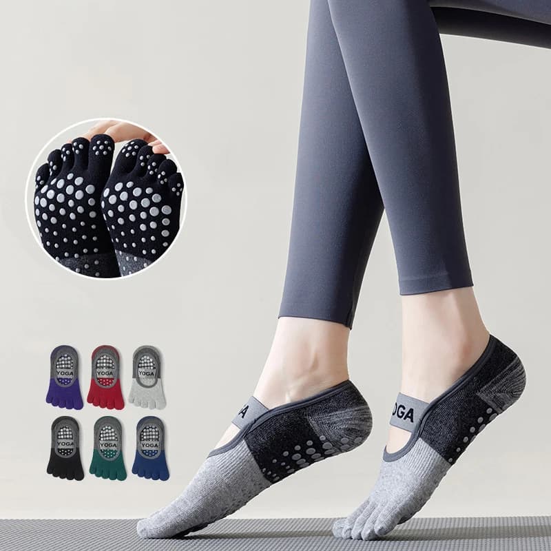 1/5 Paia di Calzini da Yoga a Cinque Dita per Donne, Calzini Antiscivolo Professionali per Pilates, Calzini Sportivi per Fitness Indoor