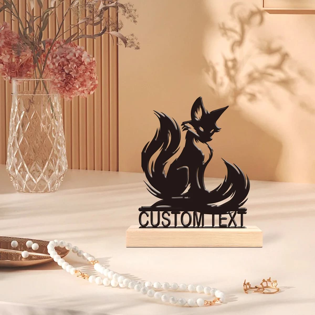 1pc Personalized Iron Desktop Ornament Customizable Name With Wooden Base Housewarming Gift,Metal Ornament Decoration
