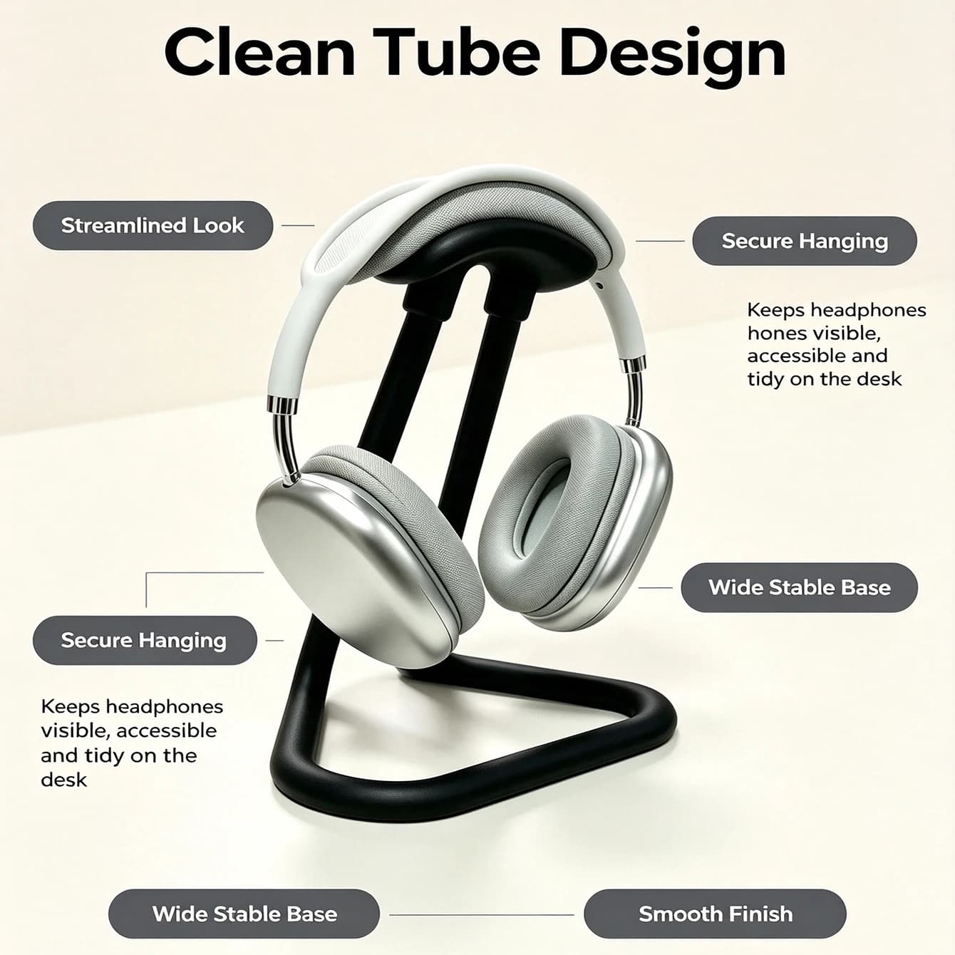 The 3D printed headphone stand features a simple tubular aesthetic, balancing minimalism and functionality