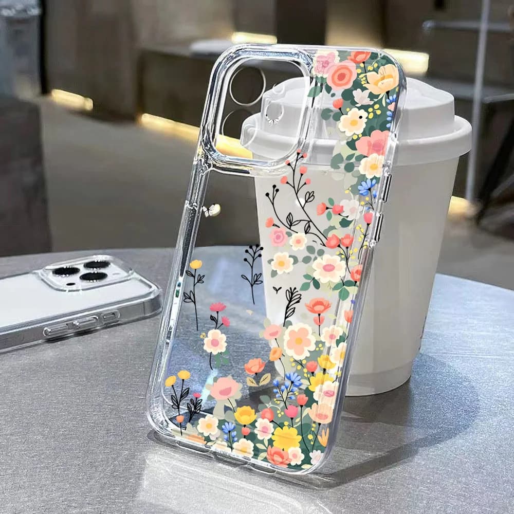 Cover Trasparente con Stampa Piccoli Fiori per iPhone 11 17 Pro Max Air 16 16e 15 Plus 14 Pro 12 13 XR X XS 7 8 Plus