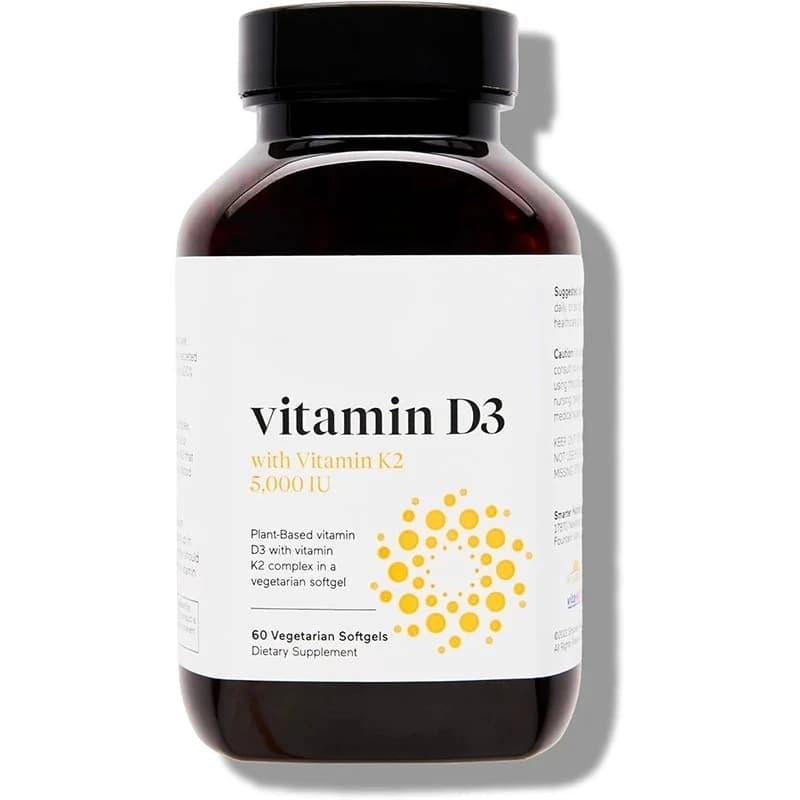 Vitamin D3+Vitamin Natural K2 1100 Micrograms Coconut and Organic Olive Oil - Bone Support Supplement -60 Softgel Capsules