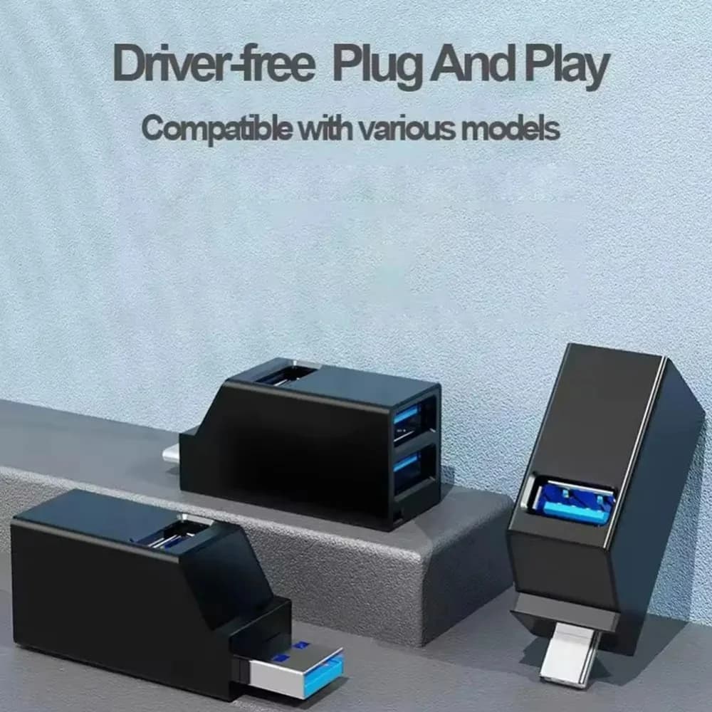 Adattatore HUB Convertitore Mini Splitter Estensore Box 3 Porte per PC Laptop Lettore di Schede USB Docking Hub USB 2.0 USB 3.0