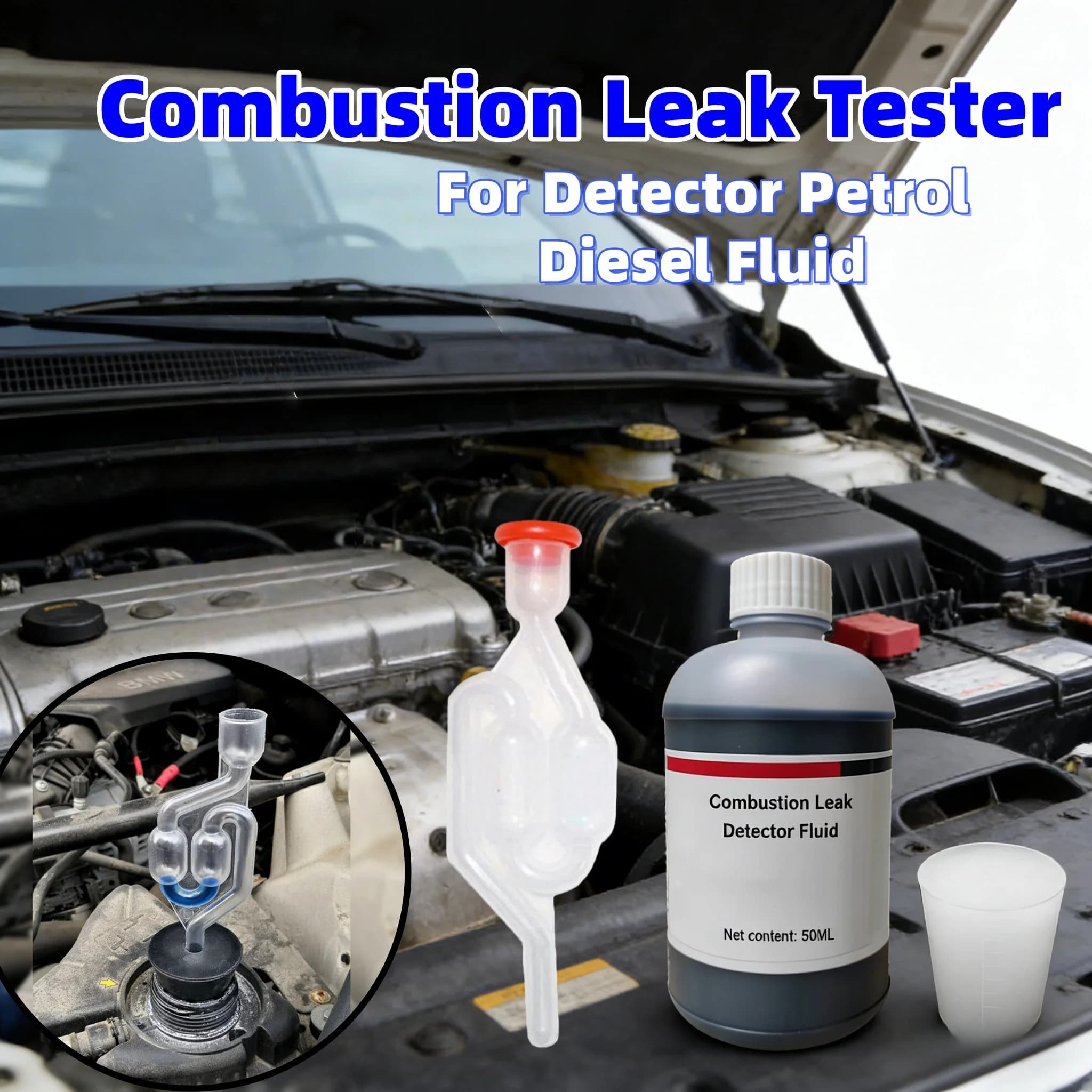 Car Petrol Diesel Combustion Leak Tester Detector Car Maintenance Tool Petrol Diesel Fluid Pipeline Smoke Leak Detector Tool