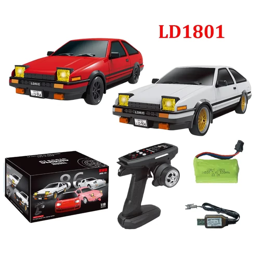 LDRC LD1801 AE86 1:18 Remote Control Drifting Car with Gyroscope, LED, 2.4G Remote Control and Tires, RC Car Kids Toy Gift