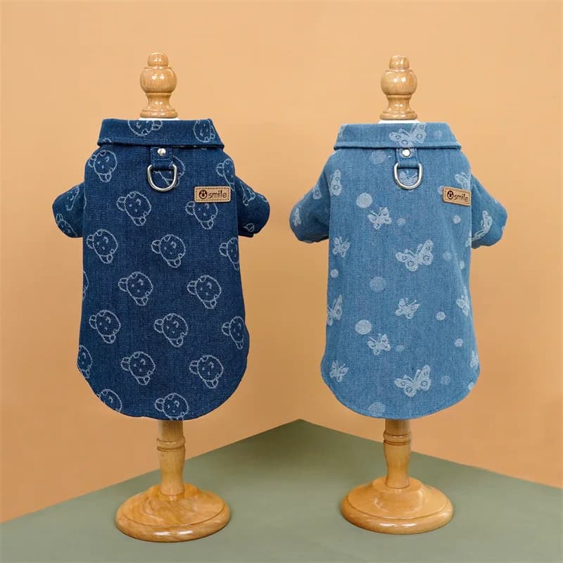 Guinzaglio per Cani in Denim, Abbigliamento per Bulldog Francese, Imbracatura Elastica in Poliestere per Cani Piccoli e Medi