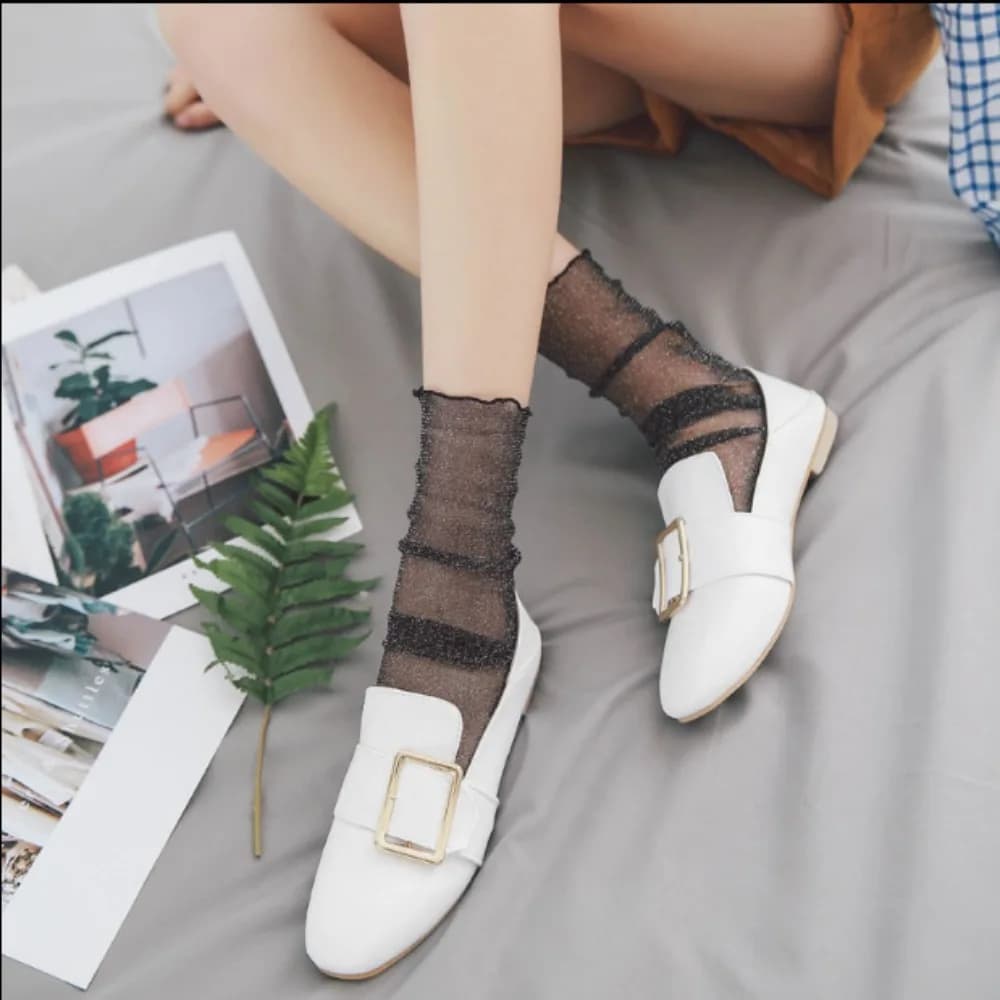 Calzini sottili da donna estivi traspiranti trasparenti semplici in garza elastica lucida con glitter di seta Calzini stile coreano