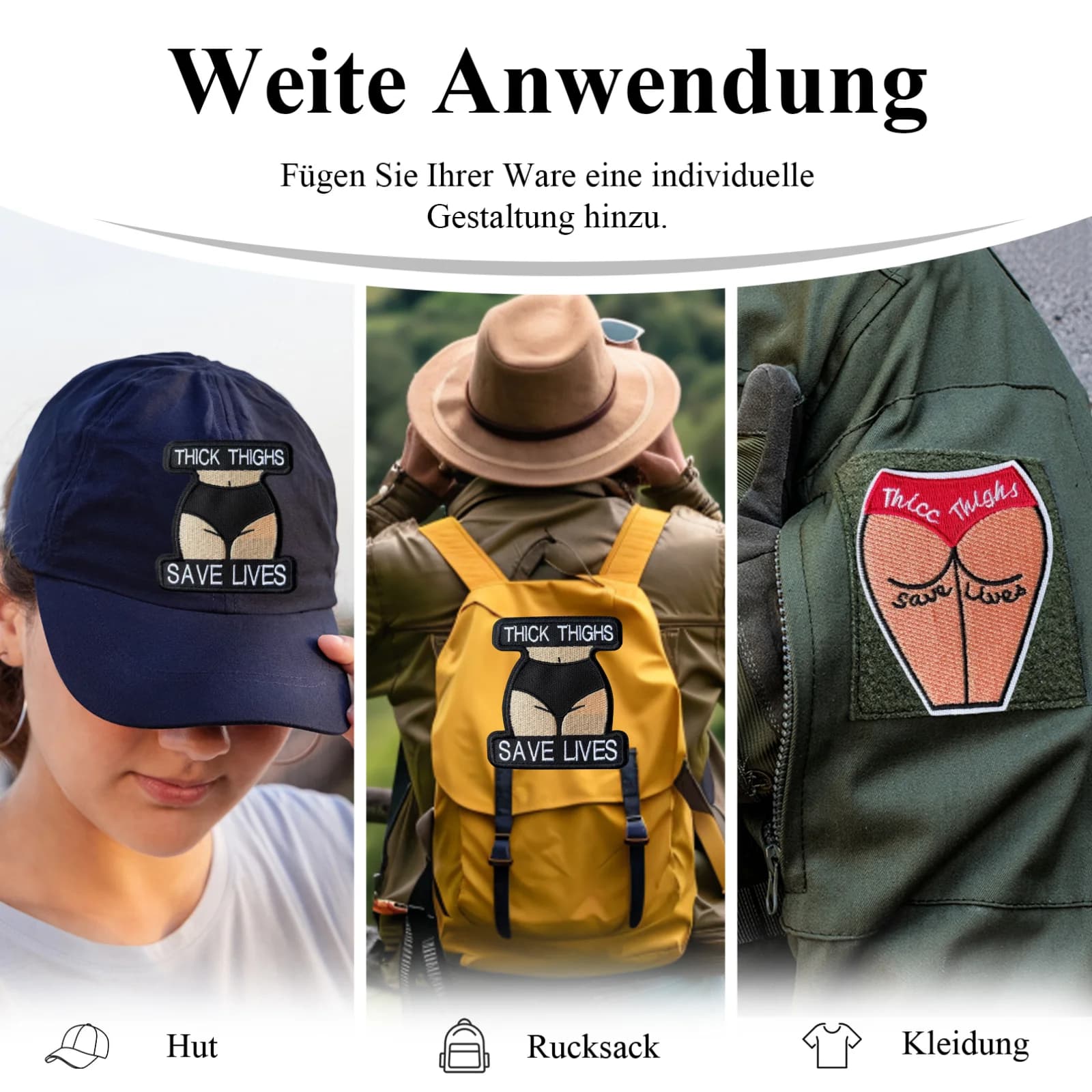 Thick Thighs Save Lives Embroidery Patch Tactical Vest Hook and Loop Badge Backpack Morale Stickers Armband Patches for Clothing