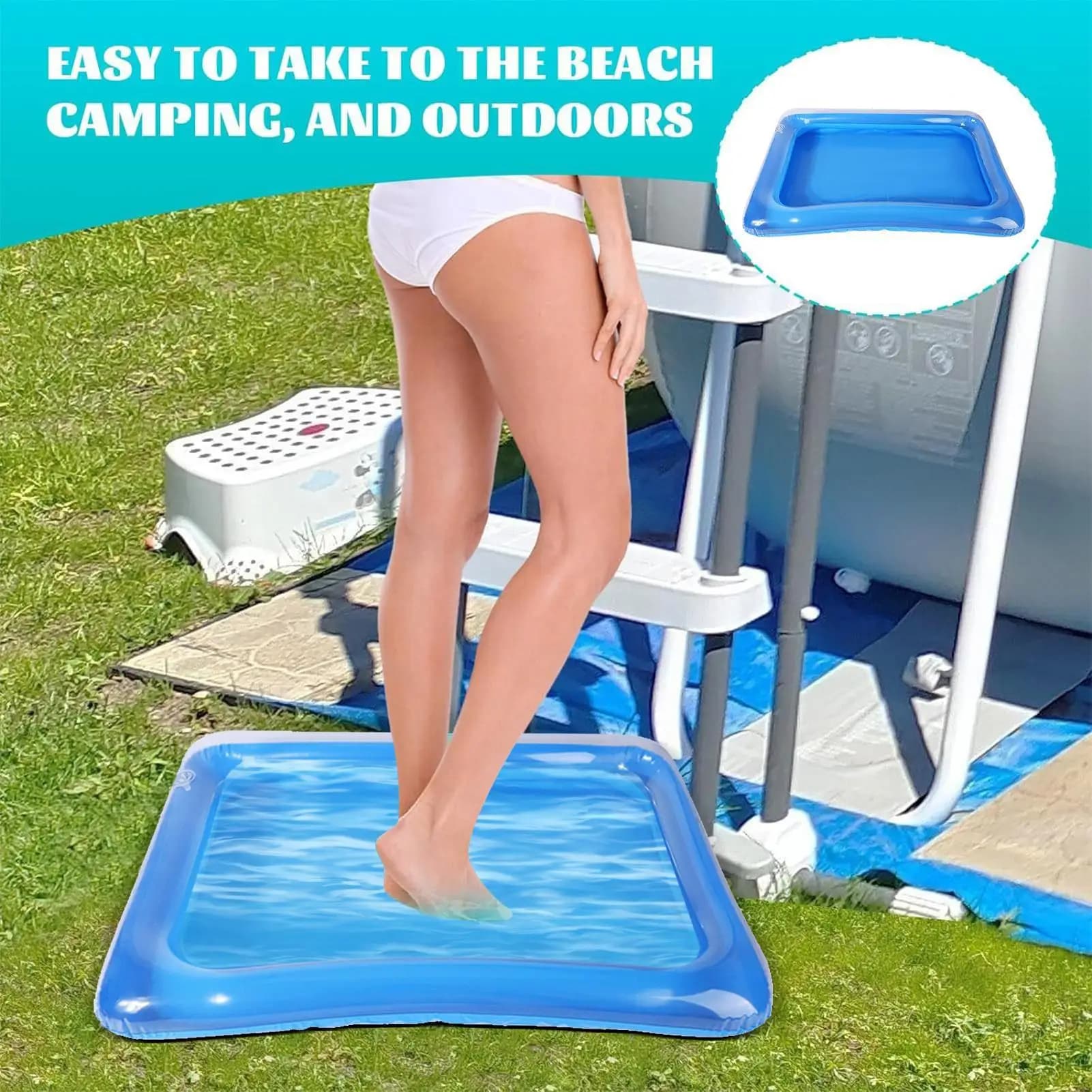 Portable Inflatable Foot Bathtub, comfortable footwashing tub for swimming pool and beach, folding inflatable foot bath.