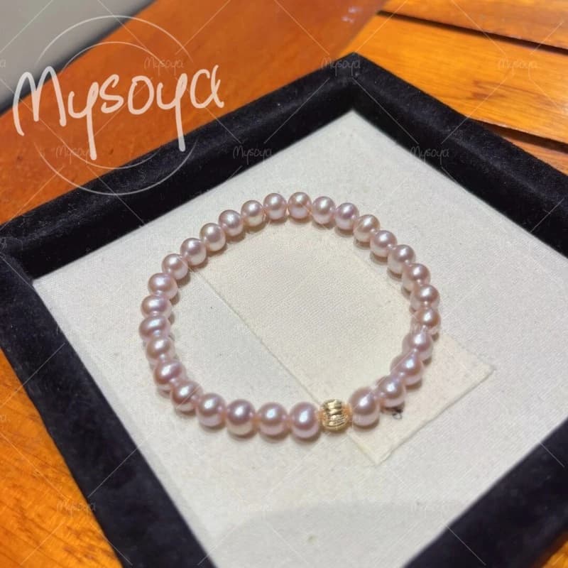MYSOYA Bracciale con perle d'acqua dolce rosa da 6-7 mm, con confezione regalo, per lei/lui, compleanno, matrimonio, anniversario, festa della mamma A0127