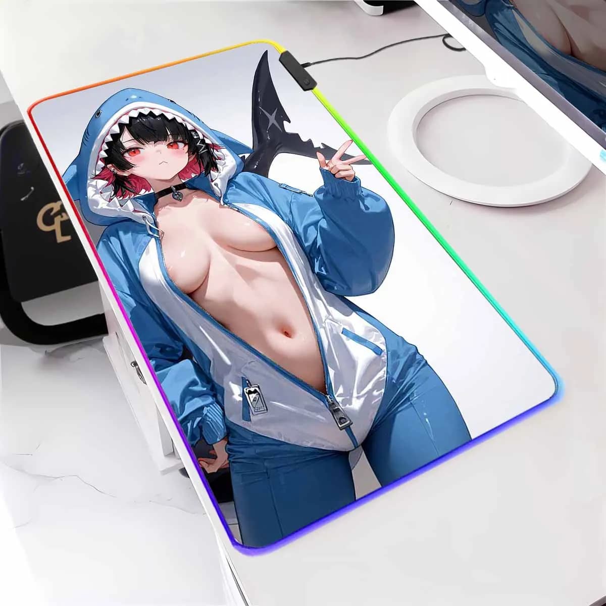 Anime Zenless Zone Zero ZZZERO Tappetino per mouse retroilluminato a LED Overwatch Kawaii RGB MousePad antiscivolo Ellen Joe MousePad Tappetino per tastiera da gioco