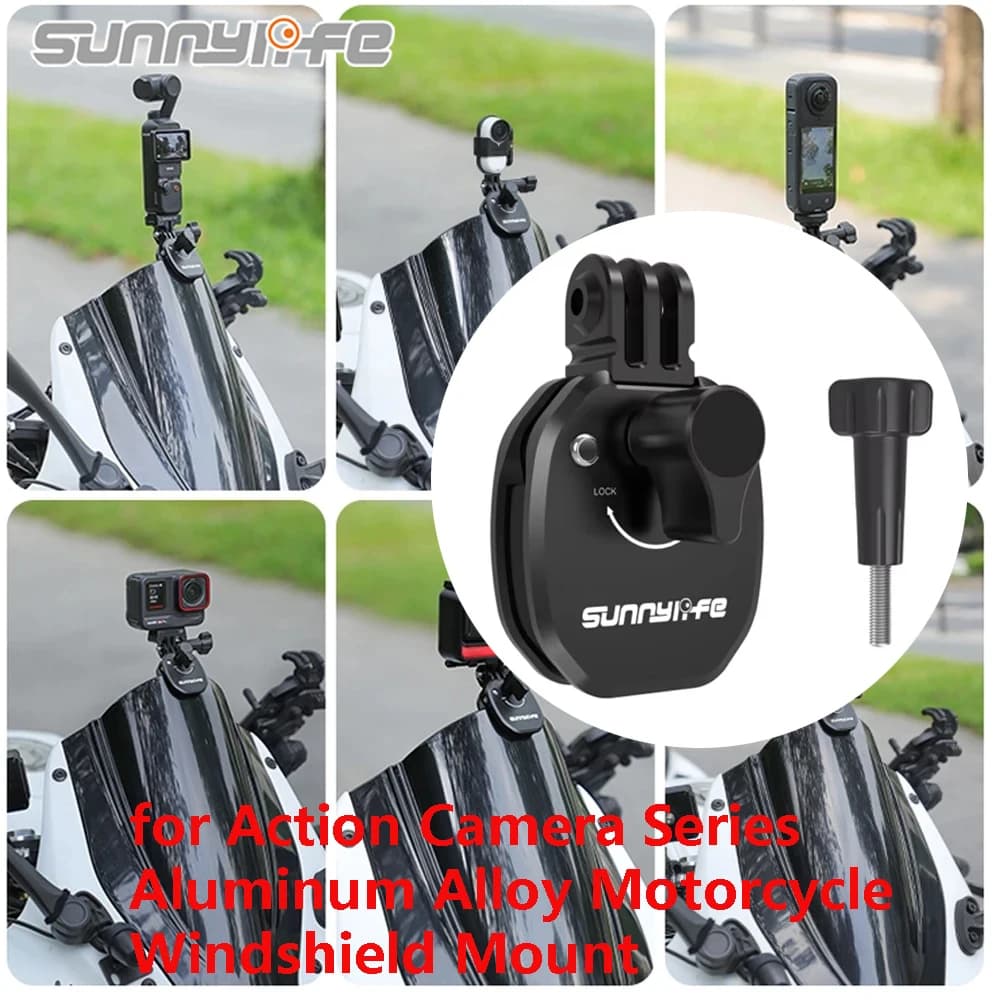Sunnylife Motorcycle Windscreen Clip for DJI OSMO 360/Action 5 Pro/Pocket 3 camera Aluminum Alloy Support for Insta360 X5/Ace Pro2