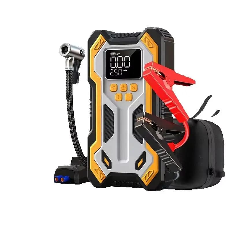 Avviatore di Emergenza con Compressore d'Aria 1000mAh, Booster per Batteria Auto (9.0 Benzina/6.5L Diesel) con Gonfiatore Pneumatici 160PSI a Spegnimento Automatico