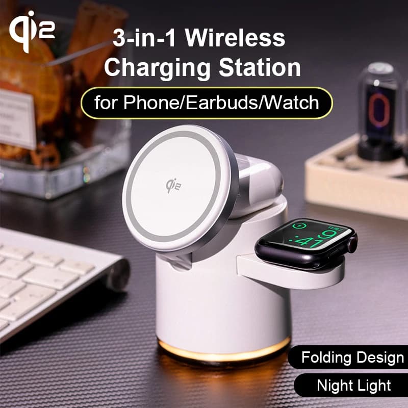 Stazione di ricarica rapida Qi2 Caricatore wireless 3 in 1 Supporto dock di ricarica pieghevole per iPhone 16 15 14 Pro Max Airpods Apple Watch