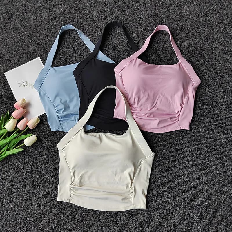 Reggiseno sportivo estivo da donna con scollo all'americana, effetto seconda pelle, imbottito, per yoga, corsa, fitness, pilates e con schiena scoprta
