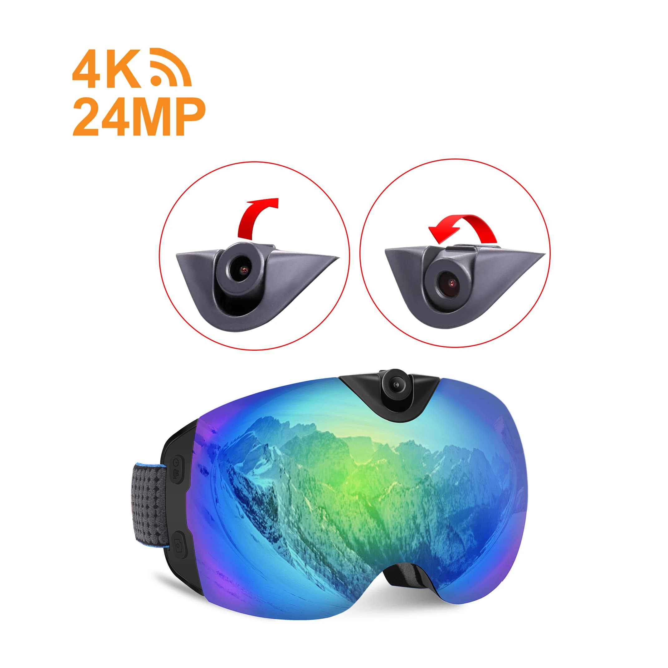Occhiali da Sci Intelligenti con Telecamera 4K: Action Cam WiFi con Ampio Angolo di Visione Bodycam indossabile da 24MP per registrazione professionale a mani libere