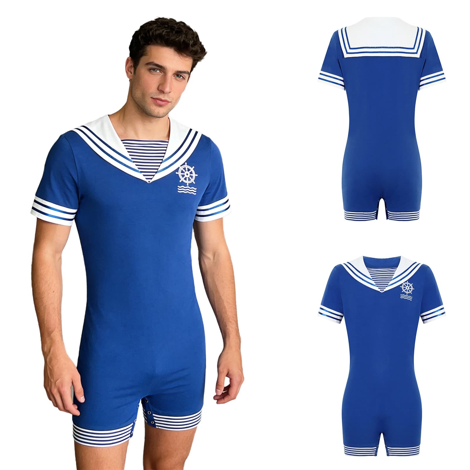 Men's pyjamas Marine Style, Navy Blue Collection Suit, Court and Bottony Sleeves, for Relax, Sleep and Home Use