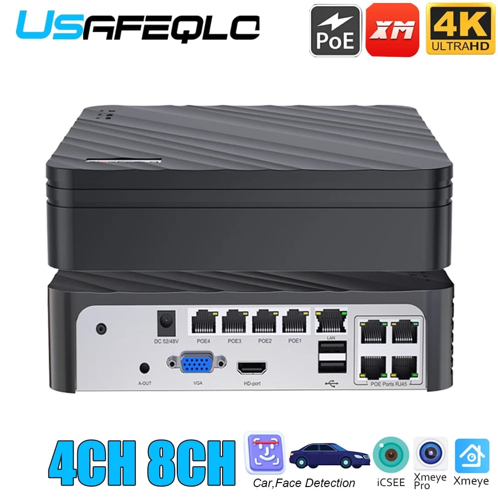 4K PoE Network Recorder Support NVR Camera PoE 4K/8MP Free Remote Access Motion Alarm 24/7 Smart Playback Registration