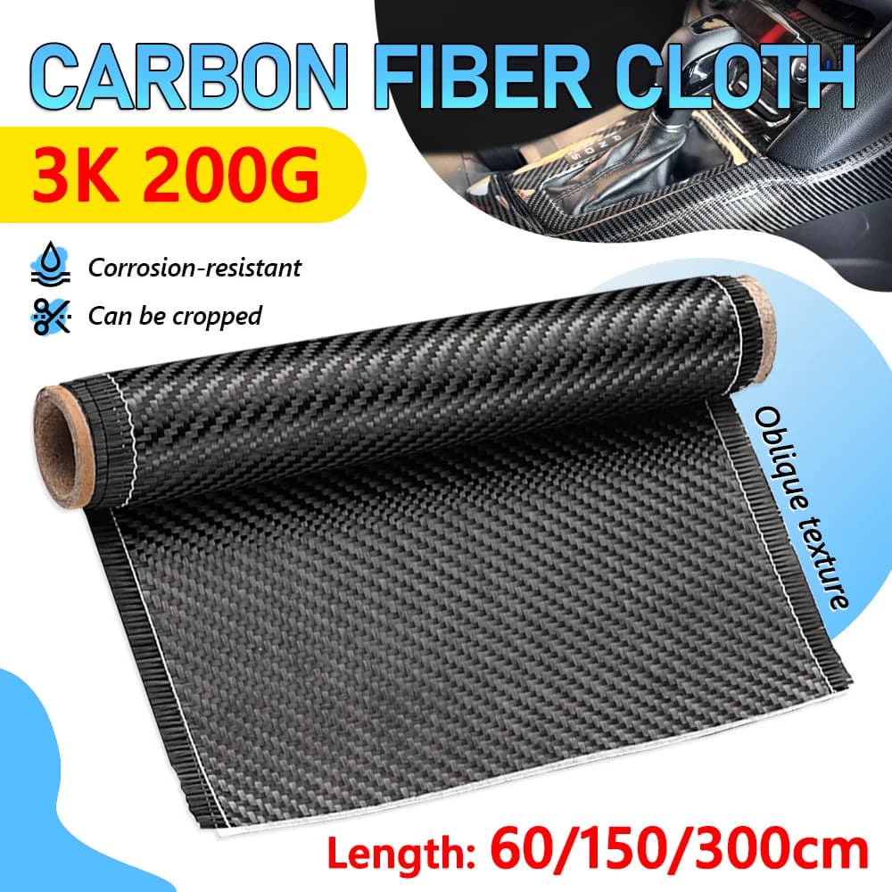 Tessuto in Fibra di Carbonio 3K 200G, Trama Semplice, Nero, Larghezza 20CM, per Rinforzo e Modifica Auto, 60CM 150CM 300CM