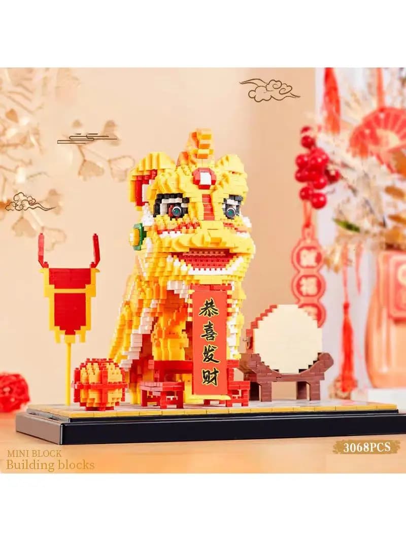 KAVOWORLD Set di Costruzioni Micro-Particelle da 3068 Pezzi, Modello Danza del Leone Cinese, Regalo per Compleanno, Natale, Halloween, Capodanno