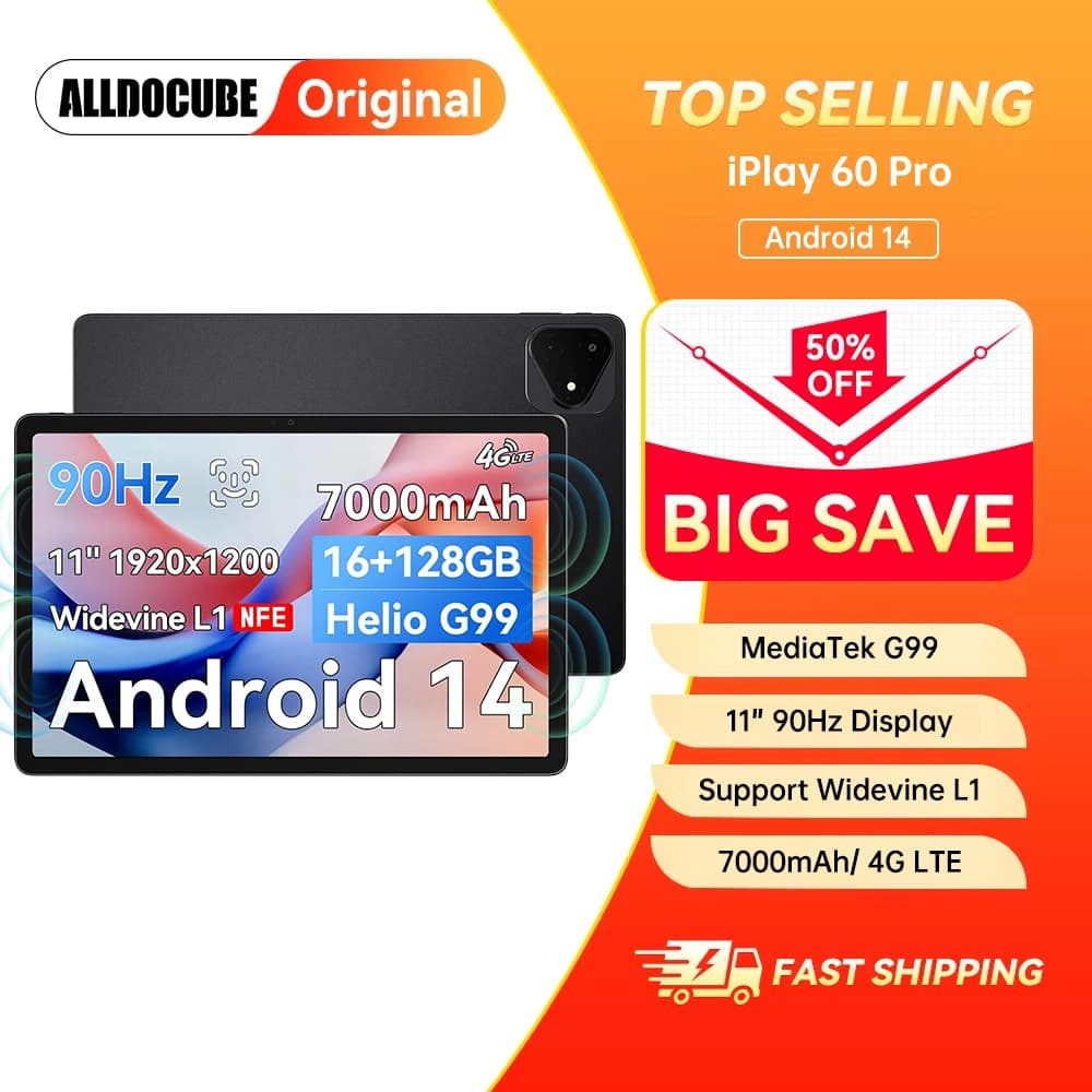 ALLDOCUBE Tavoletta da gioco da 11 pollici iPlay 60 Pro MediaTek G99 Octa-core 90Hz WUXGA + Display 128GB ROM Amdroid 14 Tablet PC 4G Pad
