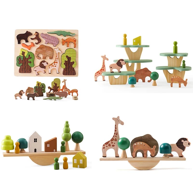 Foresta Building Blocks Giocattoli Montessori in legno Puzzle 3D creativo Gioco di posizionamento della scena Equilibrio del bambino Decorazione della stanza dei giocattoli Regalo per bambini