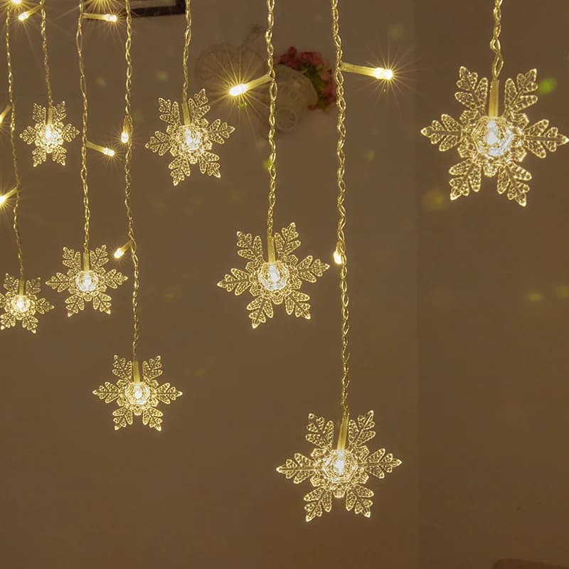 Christmas Curtain Lights, Snowflake LED String Lights New Year Window Decoration Fairy Garland Party Lighting