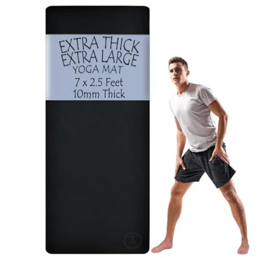 Tappetino Yoga Extra Spesso XL 10mm, Extra Largo e Lungo per un'Imbottitura Totale delle Articolazioni, Nero, Perfetto per Allenamenti a Casa e Pilates