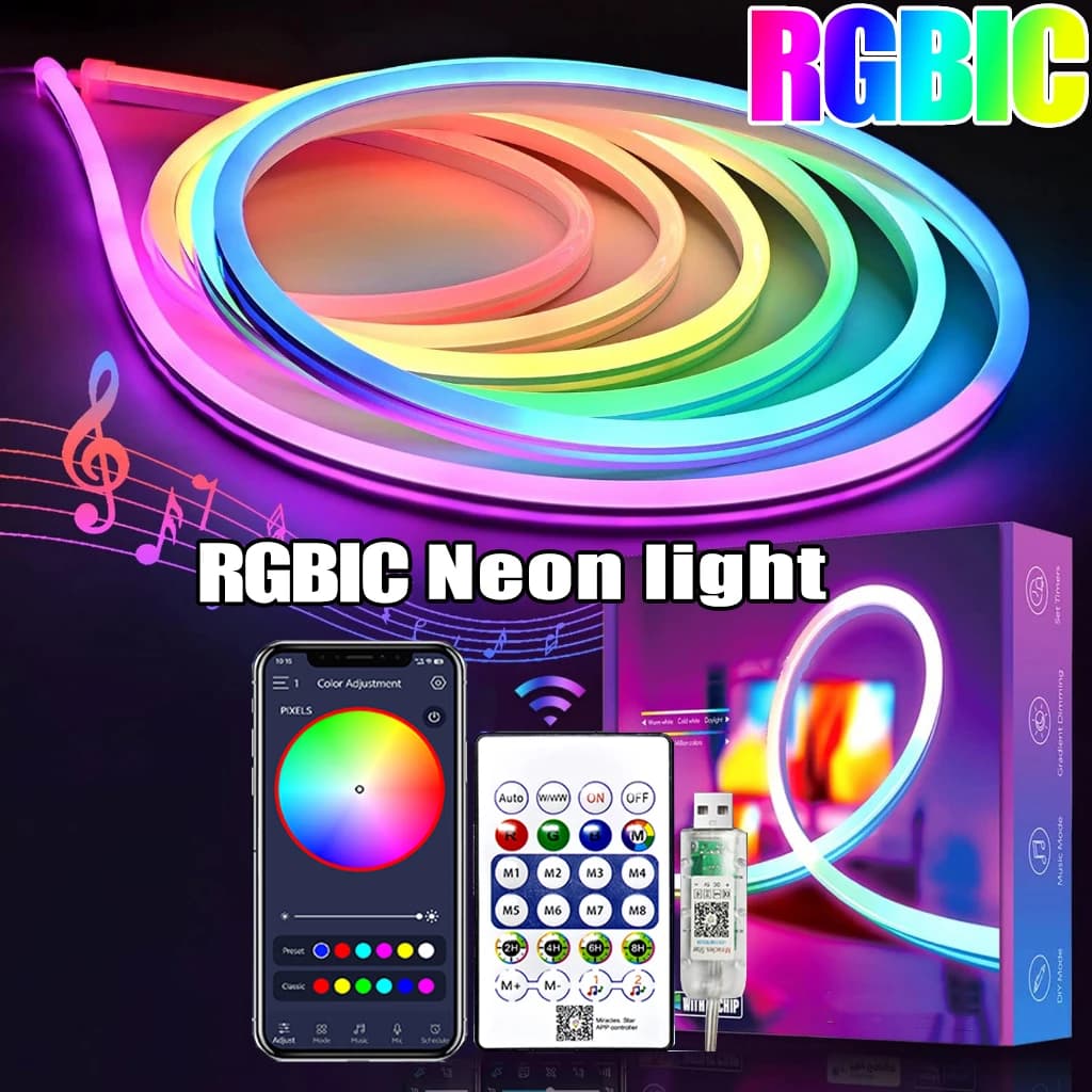 LED Strip Neon RGB+IC 5V 1M 2M 3M 10M USB Waterproof Flexible With Bluetooth Remote Control for Home Decoration