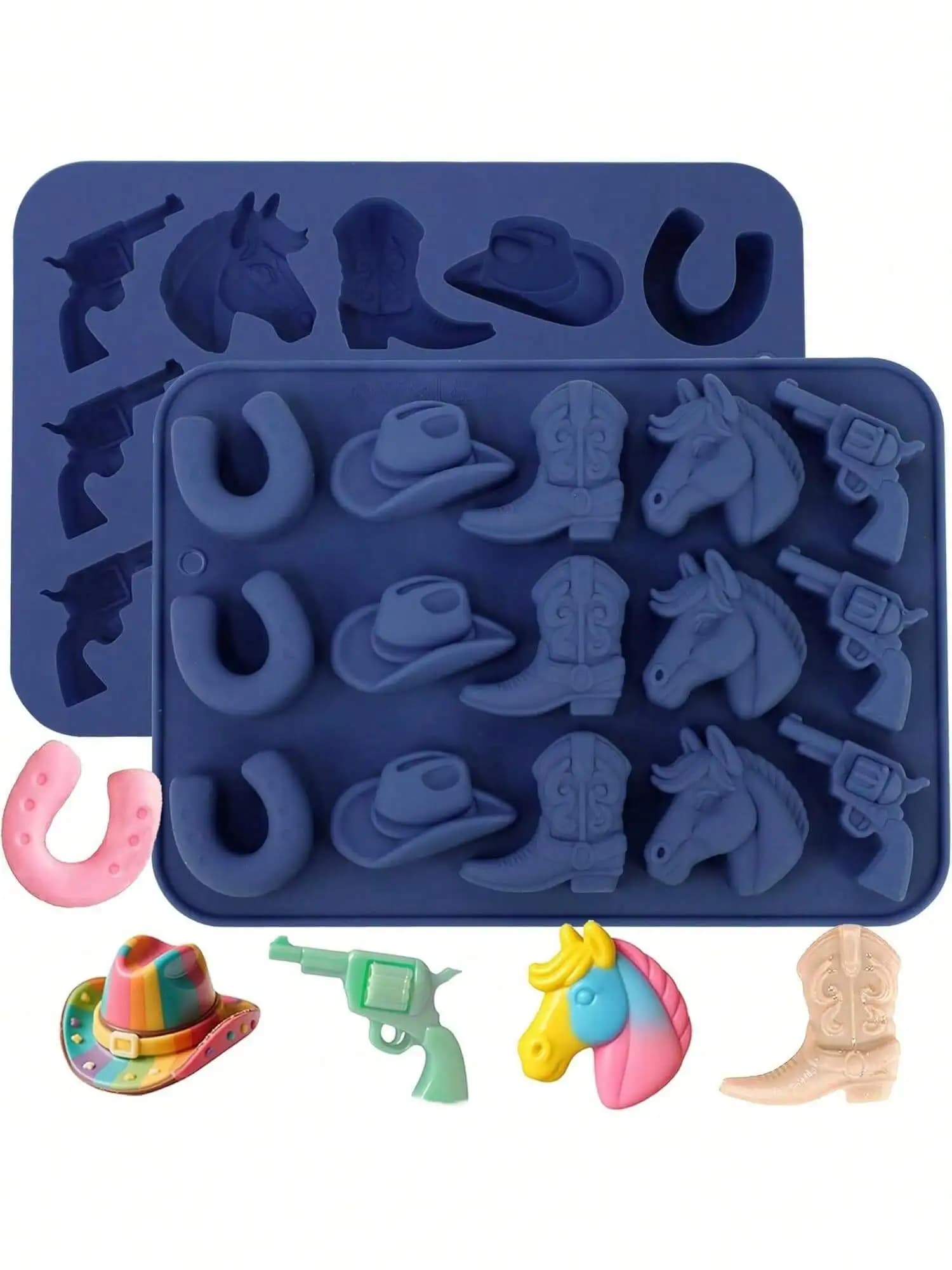 Stampi da forno in silicone riutilizzabili antiaderenti - Forme di cappello da cowboy, stivali, sella per cioccolato, cubetti di ghiaccio, gelatine, candele, cupcake