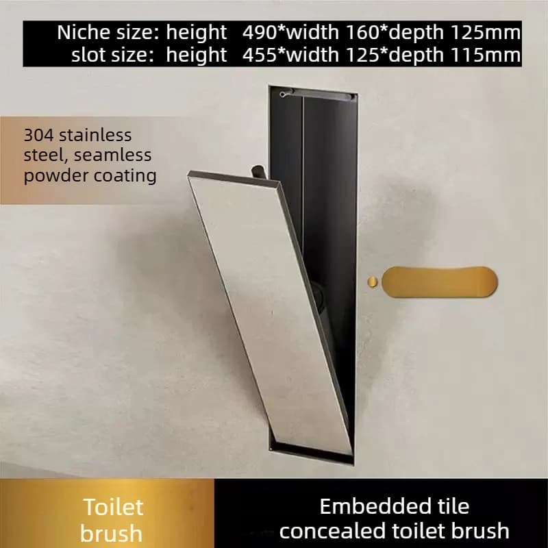 Portascopino per WC a scomparsa + portascopino in acciaio inox 304 integrato, salvaspazio e pratico per il bagno
