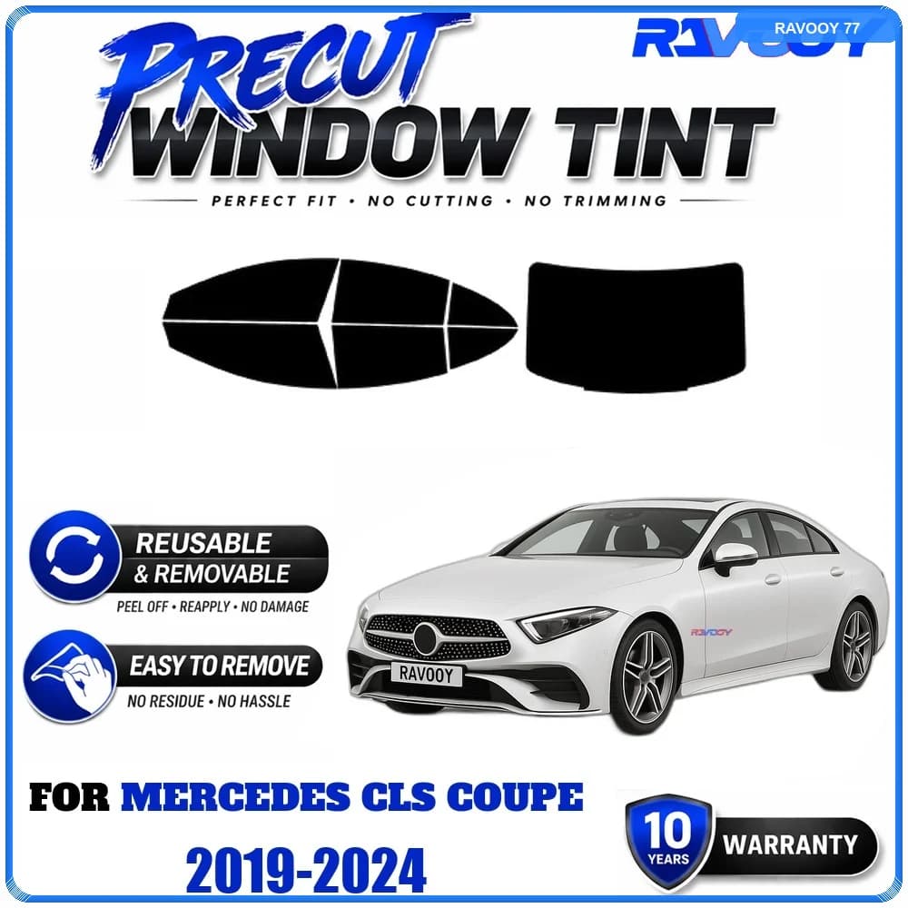 RAVOOY Precut Window Tint, Reusable Removable EPU Film, Custom Fit for Mercedes CLS Coupe 2019-2024, UV Heat Protection