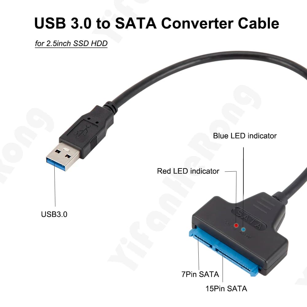 Cavo adattatore per disco rigido Cavo convertitore esterno Easy Drive USB 3.0 da 2,5 pollici Disco rigido HDD/SDD Cavo da USB 3.0 a SATA III a 22 pin