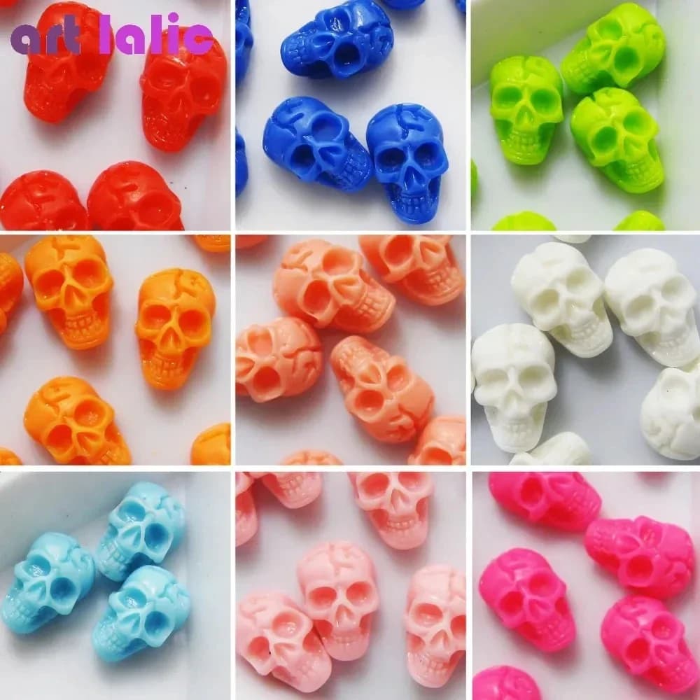20 pezzi di perline in resina con design a forma di osso di teschio 3D per nail art, per la decorazione di punte per nail art in gel UV acrilico fai da te