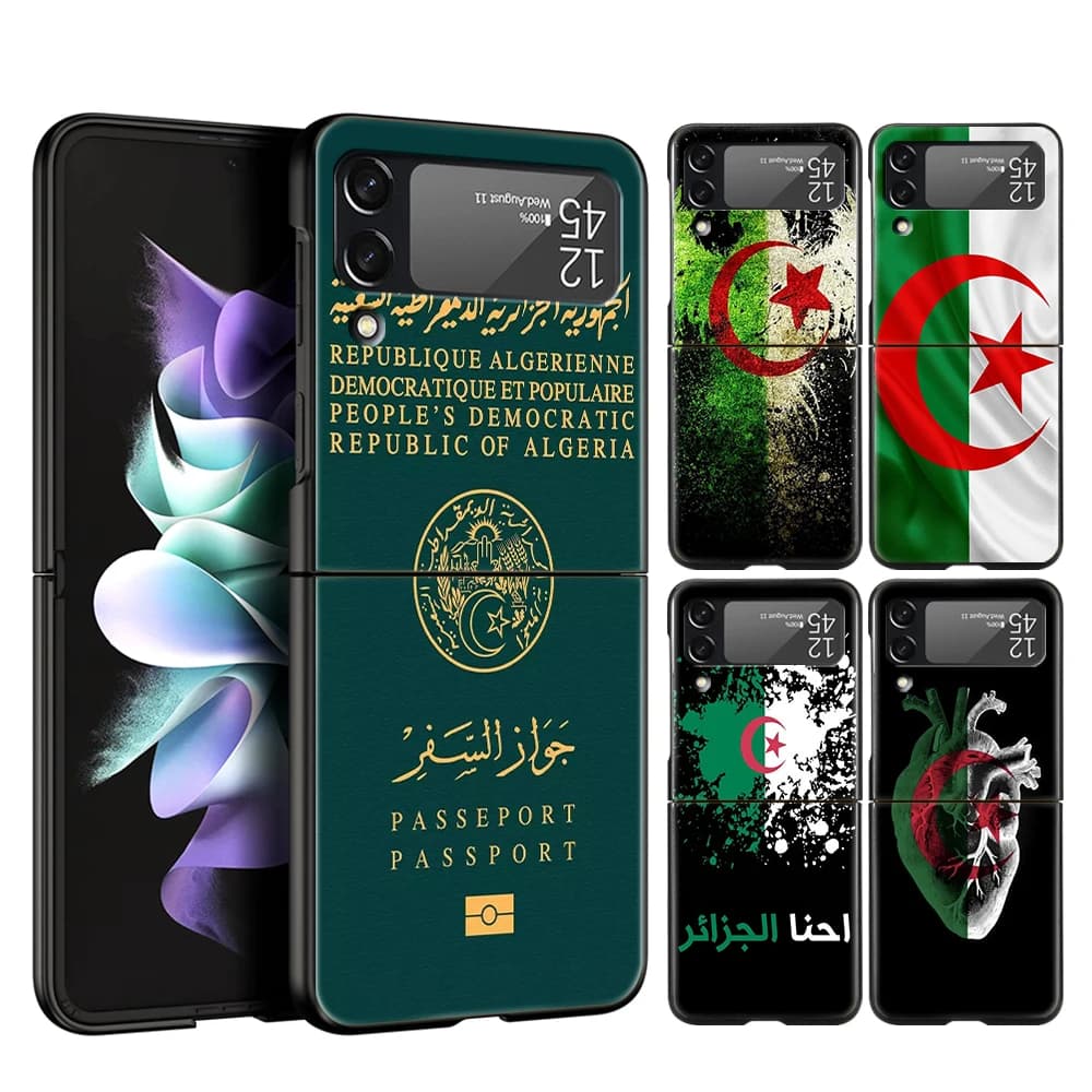 Custodia rigida per telefono per PC per Samsung Galaxy Z Flip 6 5 4 Cover nera per Galaxy Z Flip 3 pieghevole antiurto Capas Algeria Passaporto