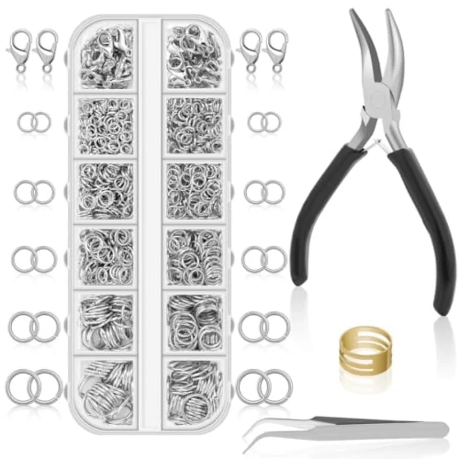 1200PCS Jump Rings for Jewelry Making Kit, Jump Rings Necklace Clasps with Jump Ring Pliers Tools for Jewelry Making Supplies N