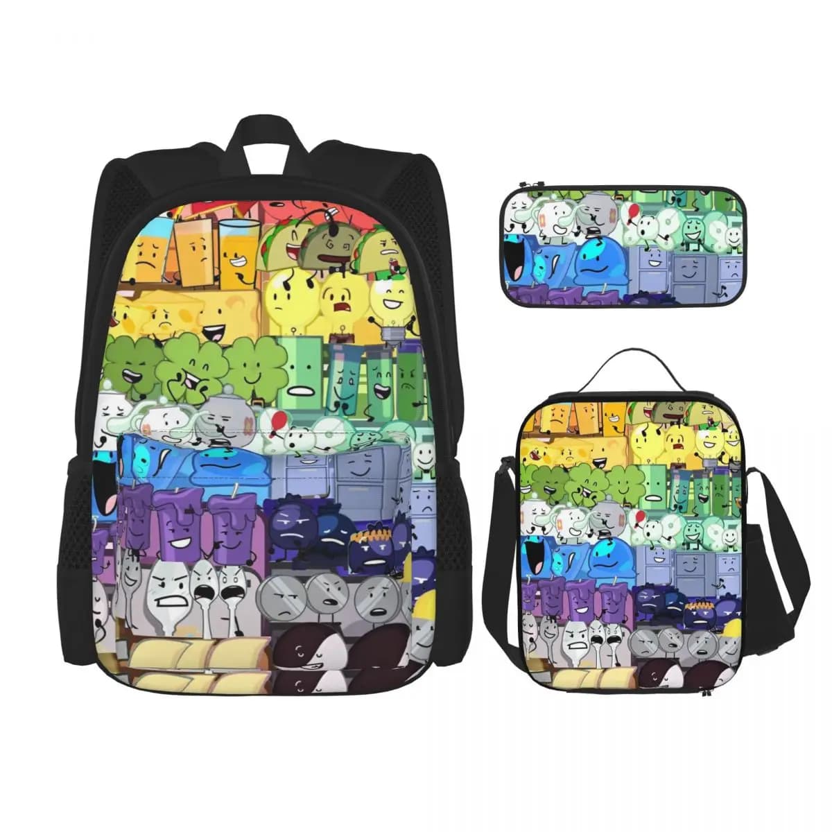 3pecs/set Bfding Cartoon Backpack for Teenage Back To School BFDI Laptop Canvas Bags Lunch bag Pencil Case