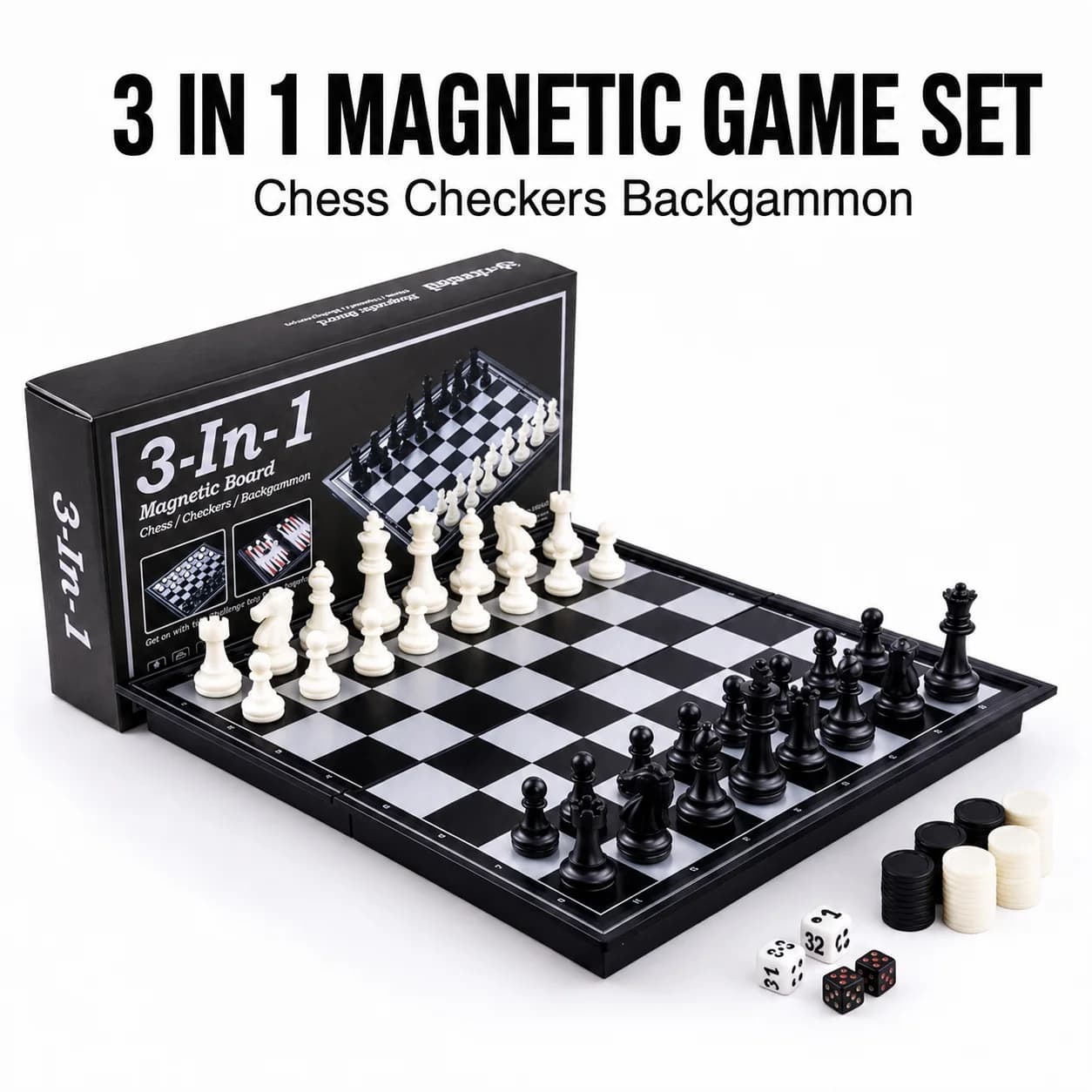 Set di backgammon per scacchi magnetici pieghevoli - Scacchiera portatile 3 in 1 per giochi divertenti in famiglia