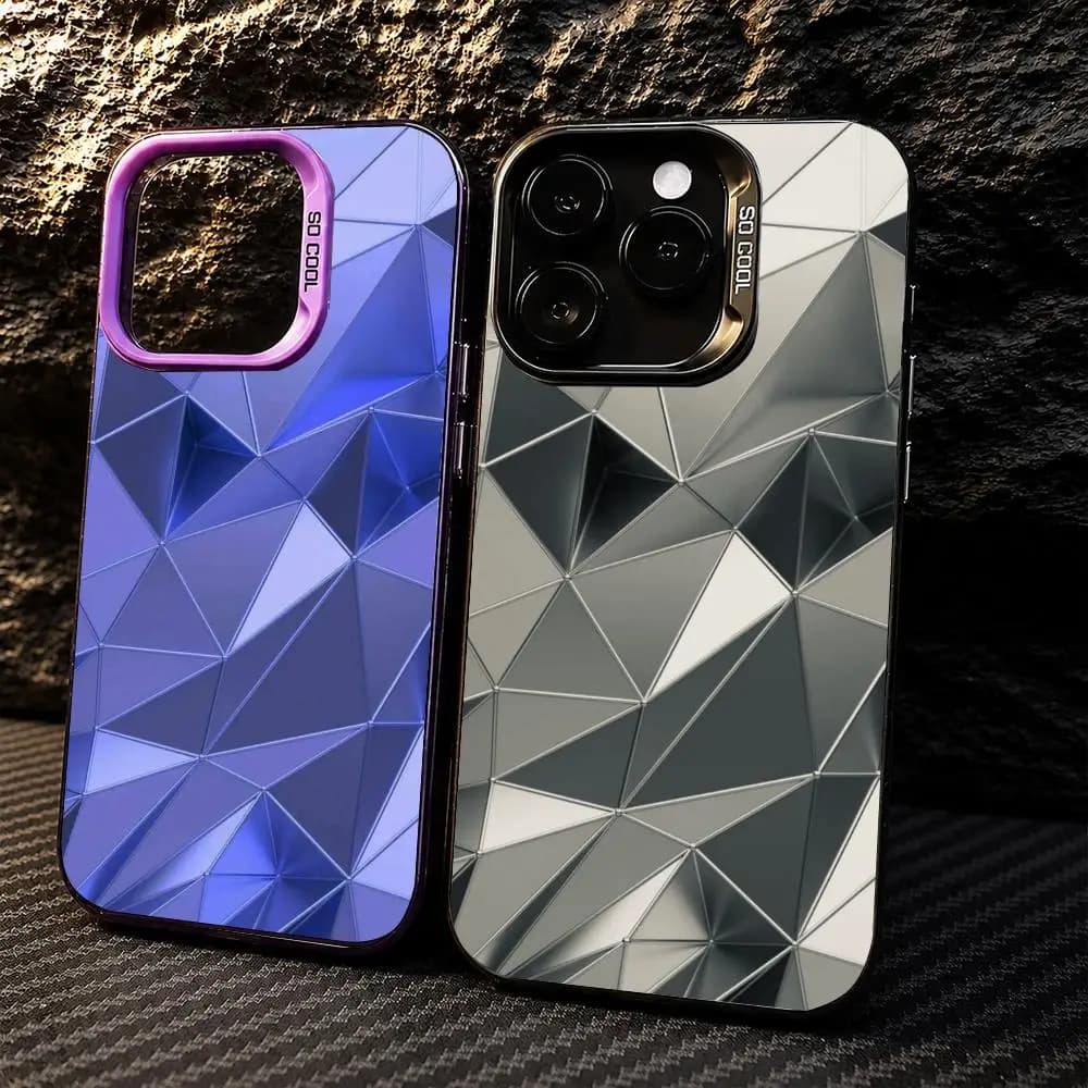 Geometric Metal Phone Case For iPhone 17/16/15/14/13/12/11 Pro Max Luxury Silver TPU Case Shockproof Anti-Scratch