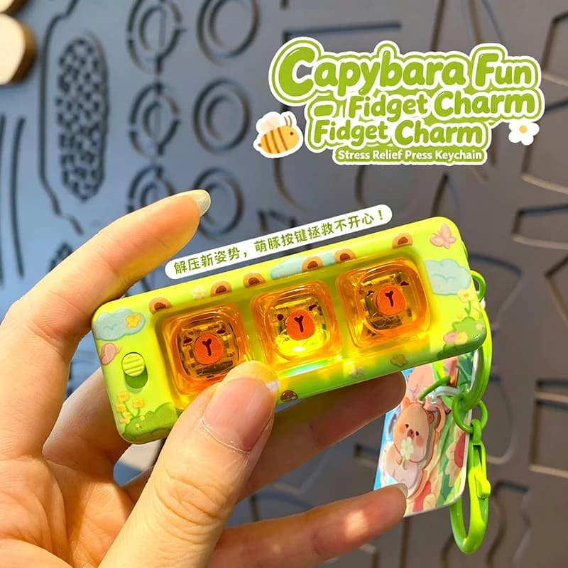Original Capybara Whack A Mole Light Up Keychain Fidget Toy Fun Cartoon Backpack Bag Key Ring Pendant Stress Relief Gift