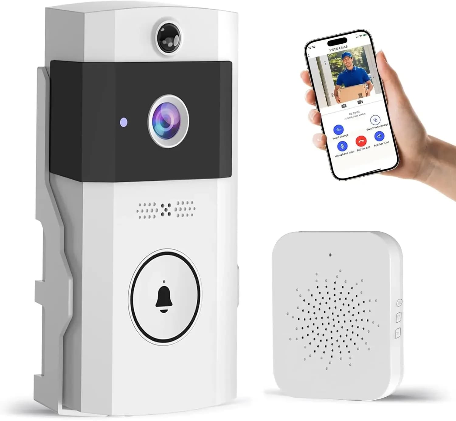 Campanello Video Wireless HD con Alimentazione Solare, Copertura Impermeabile, Citofono Intelligente con Cambio Voce, Audio Bidirezionale e Telecamera di Sicurezza