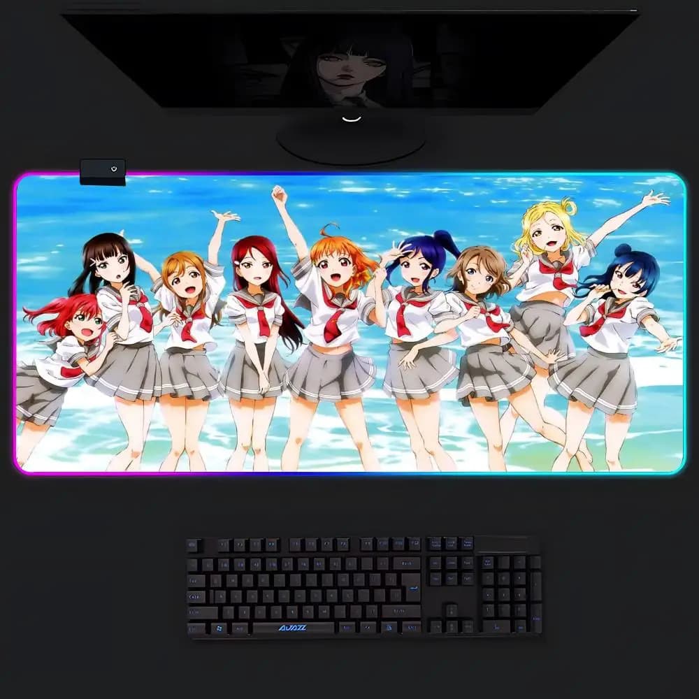 Love Live School Idol Project Cartoon Mouse Pad Gamer Luminescenza Led Mouse Pad Tavolo da gioco Rgb Deskmat Tastiera Pc Mousepad