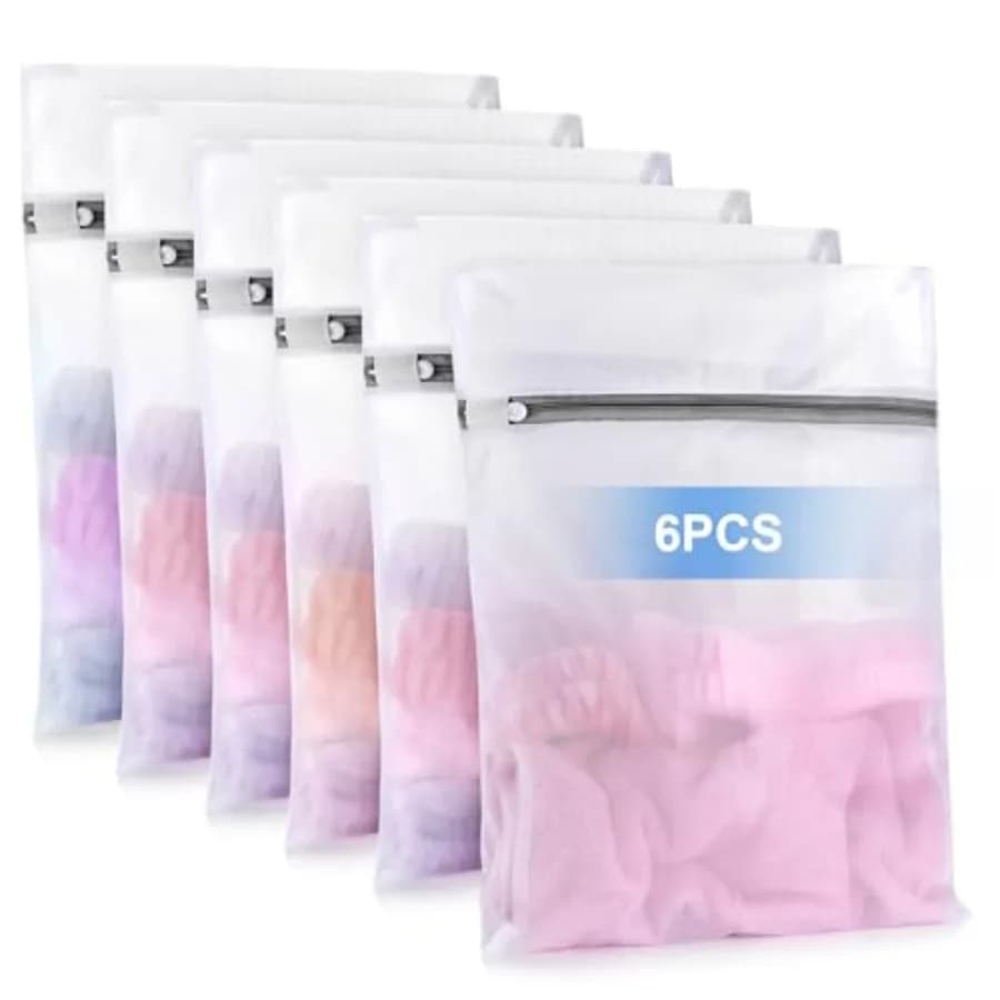 Set di 6 Sacchetti per Bucato, 30x40 cm, Sacchetti a Rete per Capi Delicati, Contenitori per Lavatrice, per Organizzazione Quotidiana e Viaggi