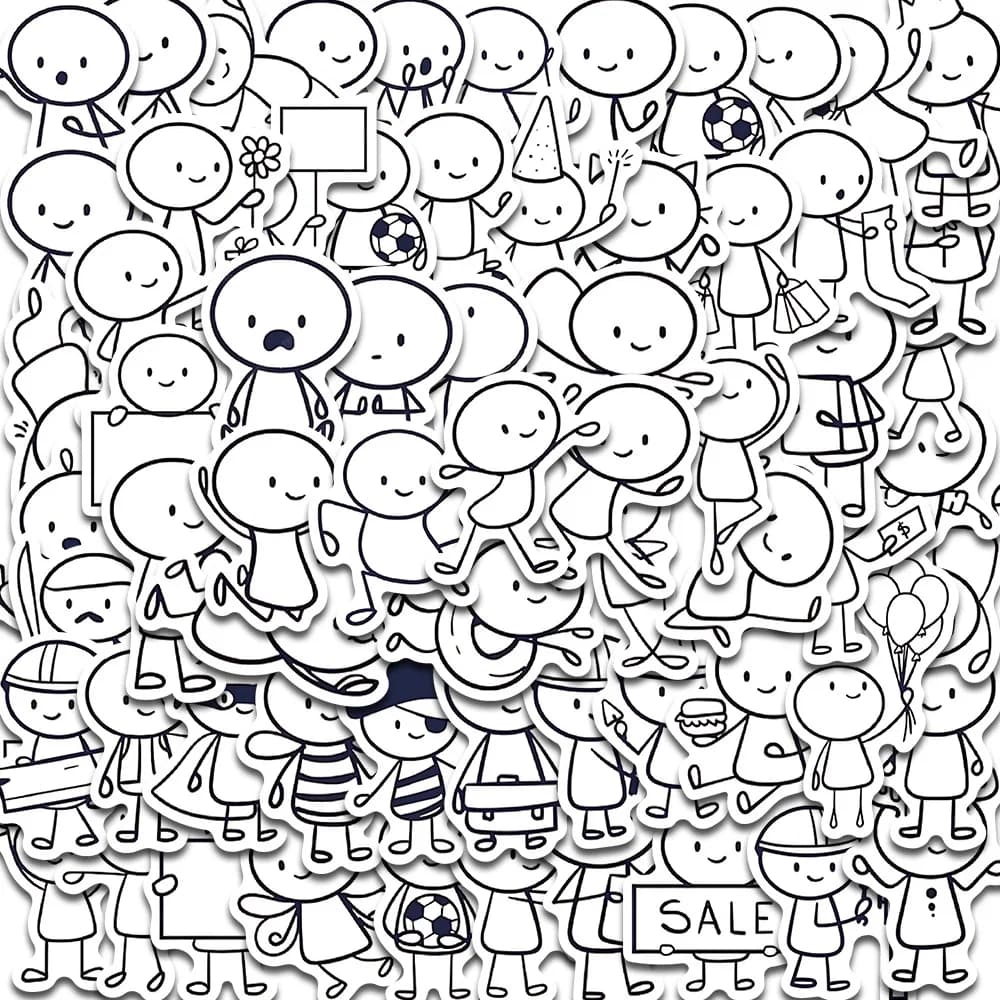 66PCS Q version of small character painting Stickers Cartoon Cafe Scrapbook Stationery Water DIY Bottle Laptop Decals Sticker