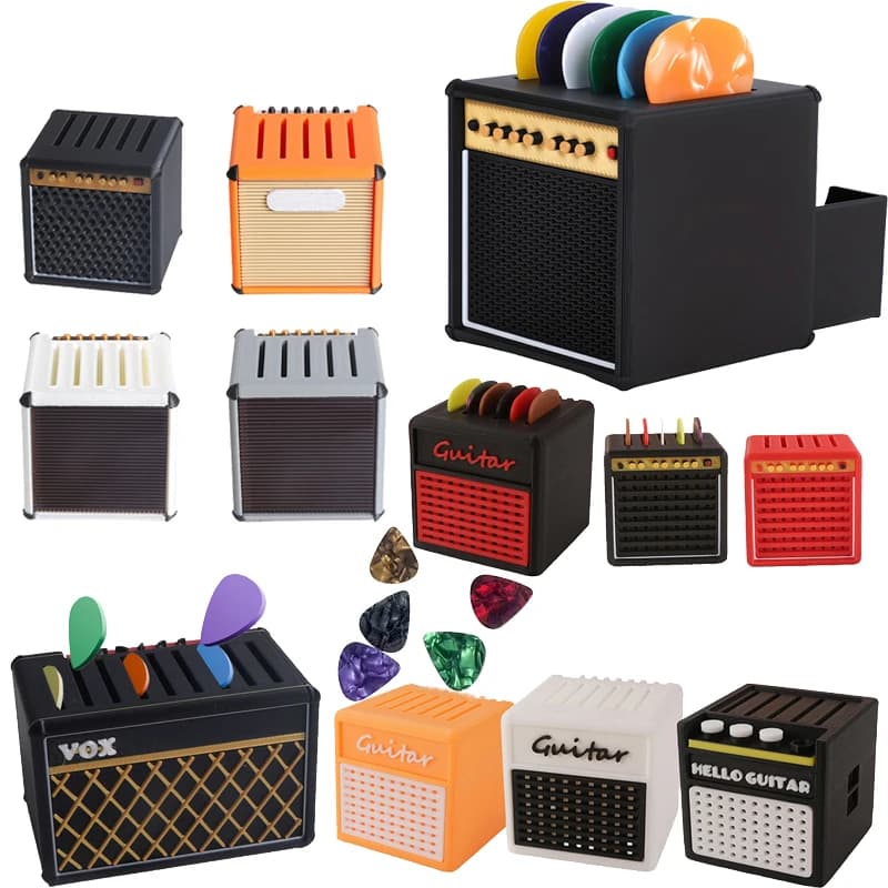 Altoparlante stampato in 3D Porta plettro per chitarra portatile Impermeabile antipolvere Plettri per chitarra Custodia per organizer Plettri Scatola per esposizione di immagazzinaggio Regali