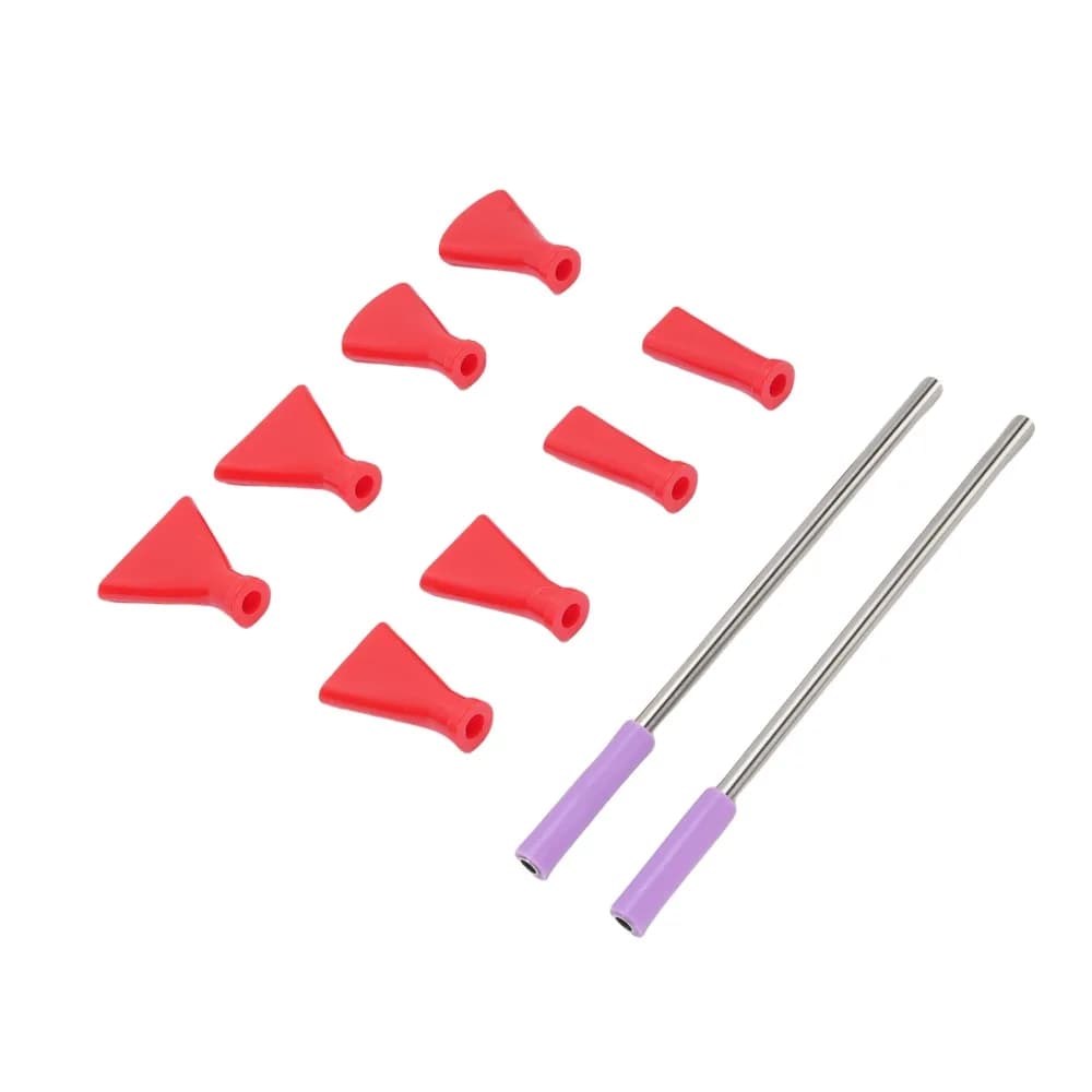 2Pcs Red, Blue Straw Blowing Nozzle Set Stainless Steel, Silicone, Plastic Length 18cm Acrylic Paint Flow Art Blower Nozzle