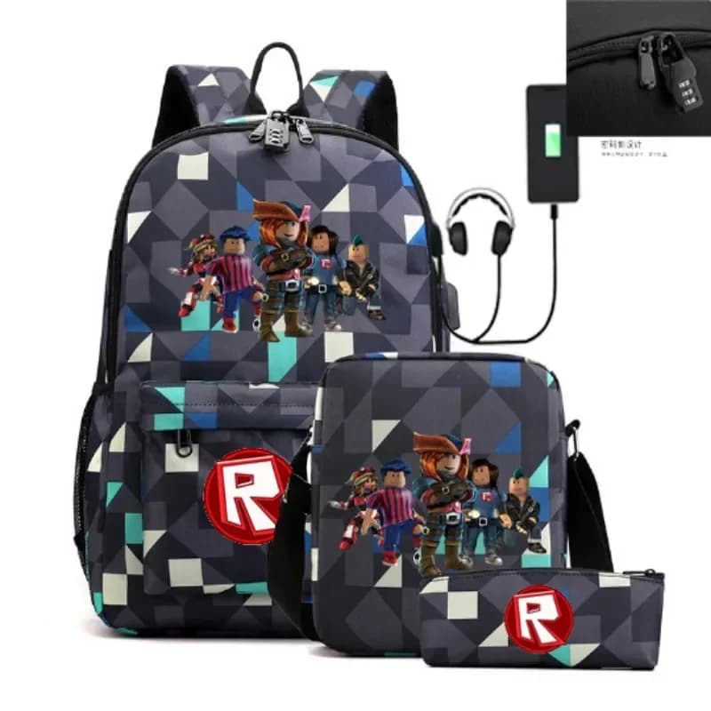 3 pcs/set Roblox Game Anime 3D Print Student Laptop Backpack USB Charging Backpack for Men and Women Casual Travel Bags Gifts