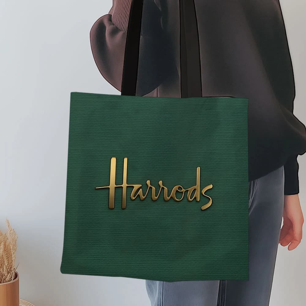 1 borsa tote Harrods, borsa per la spesa pieghevole, borsa shopper riutilizzabile, borsa tote con stampa artistica