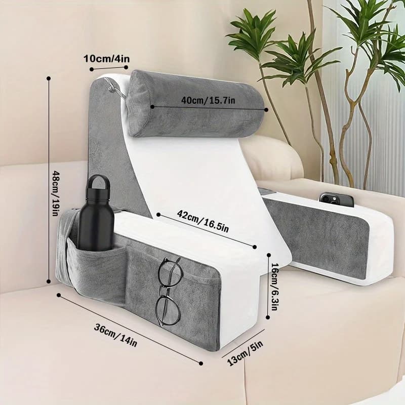 Cuscino da lettura per letto con ampio poggiabraccio in memory foam, ideale per giocare/vedere la TV, divano o pavimento.