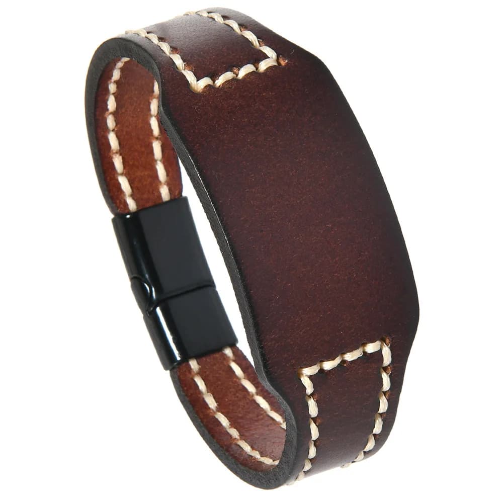 Bracciale in vera pelle cucito a mano, stile vintage, unisex, per coppia, per uomo e donna
