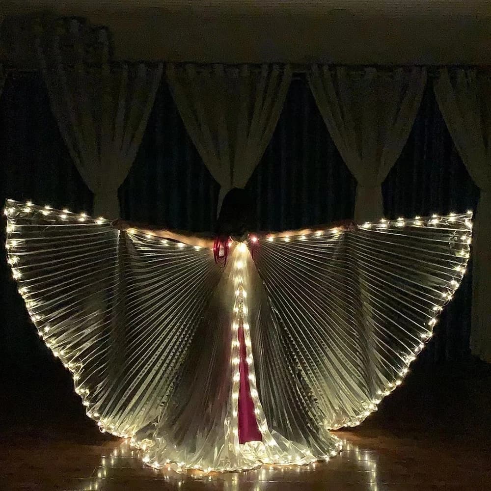 Costume da danza del ventre con ali di Iside a LED con bastone telescopico illuminato ad angolo di fata ala farfalla carnevale festa di Halloween oggetti di scena